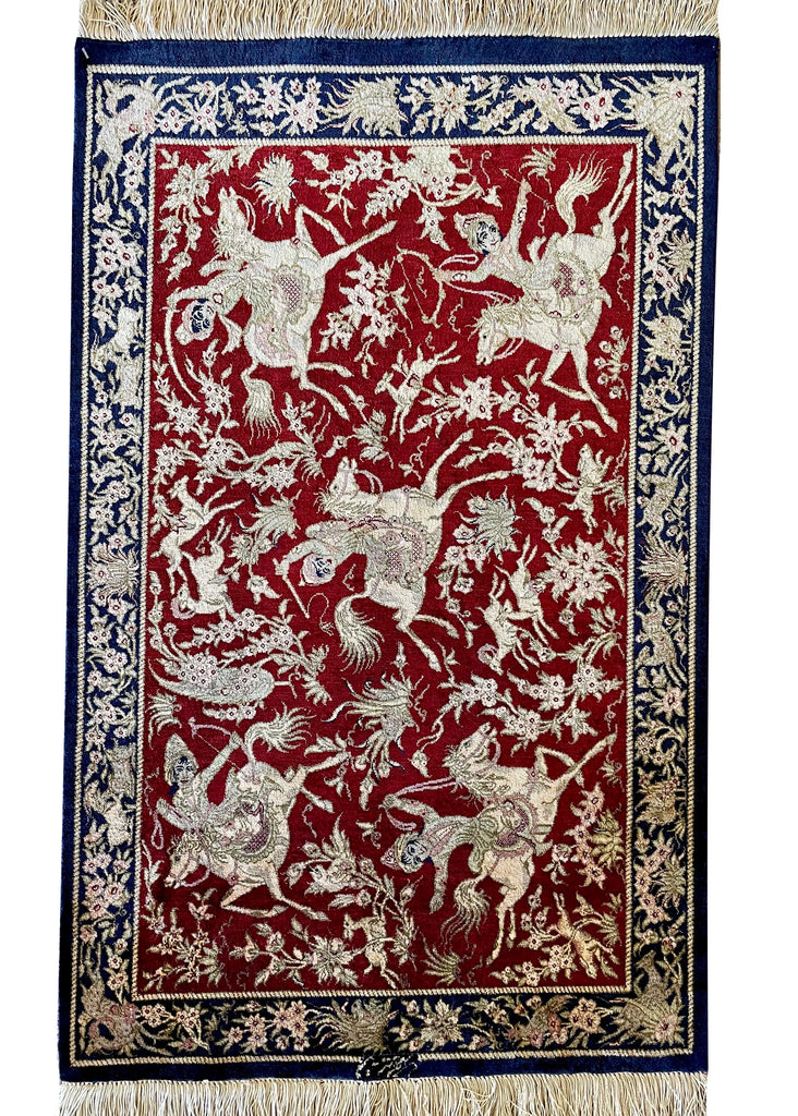 1'11"x3'2" Qum Hand Knotted