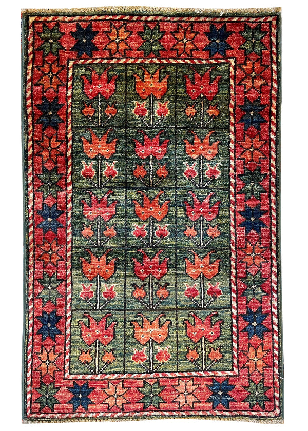 1'11"x3' Afghan-Ersari Hand Knotted