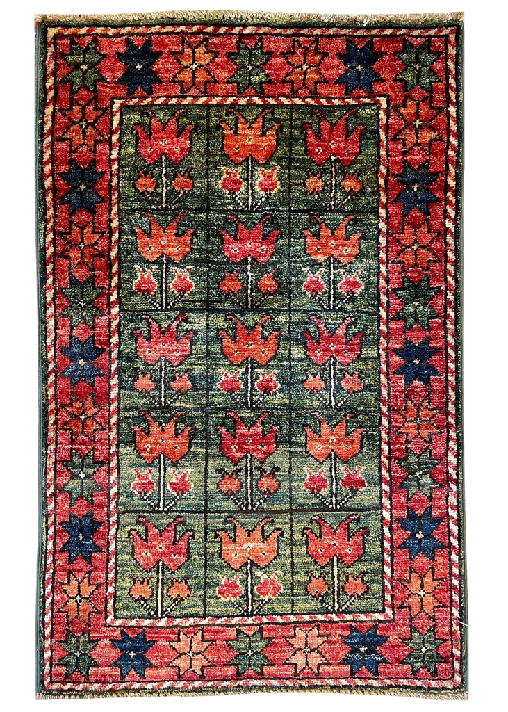 1'11"x3' Afghan-Ersari Hand Knotted