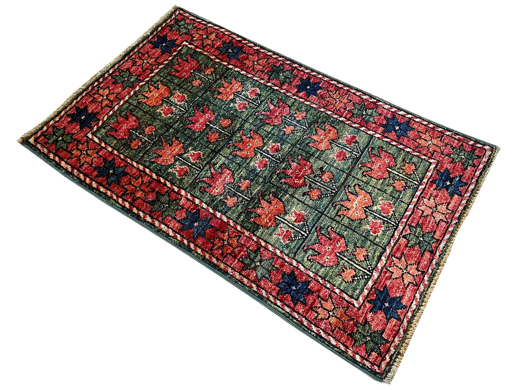 1'11"x3' Afghan-Ersari Hand Knotted