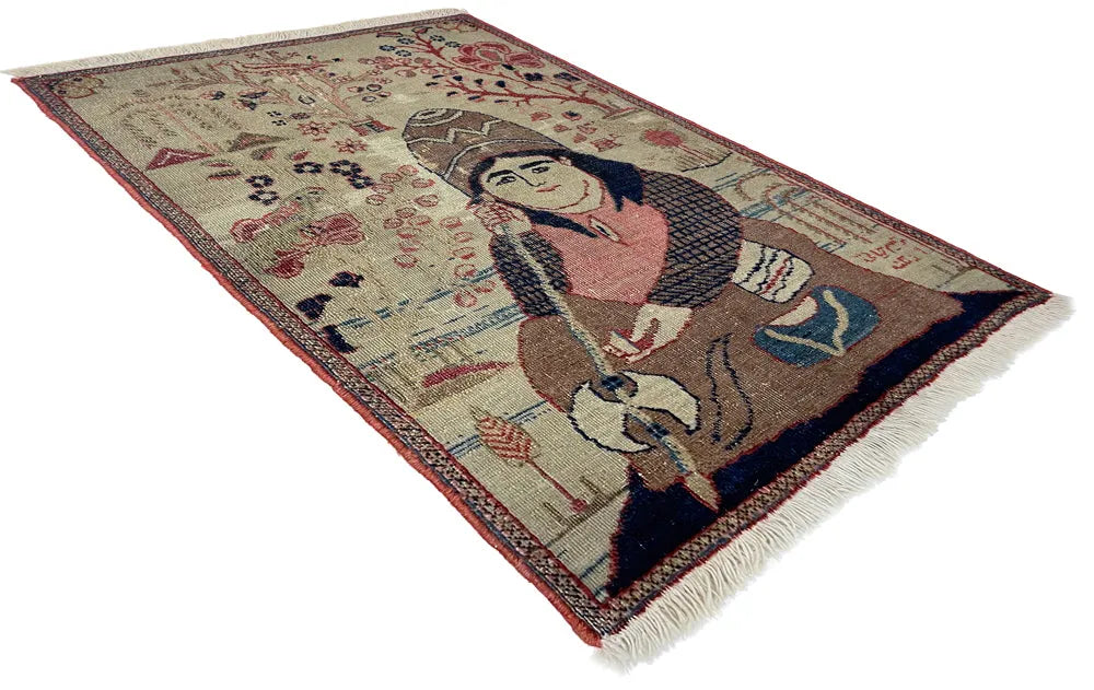 1'6"x2'3" Kerman Pictorial Hand Knotted