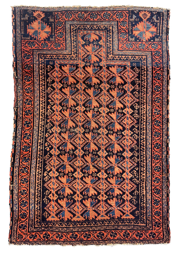 2'10"x4'2" Timuri Baluch Prayer Rug Hand Knotted