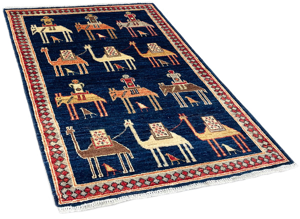 2'1"x3'1" Shah Saven Camel Procession Hand Knotted