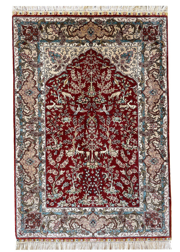 2'1"x3' Garden Scene Hand Knotted