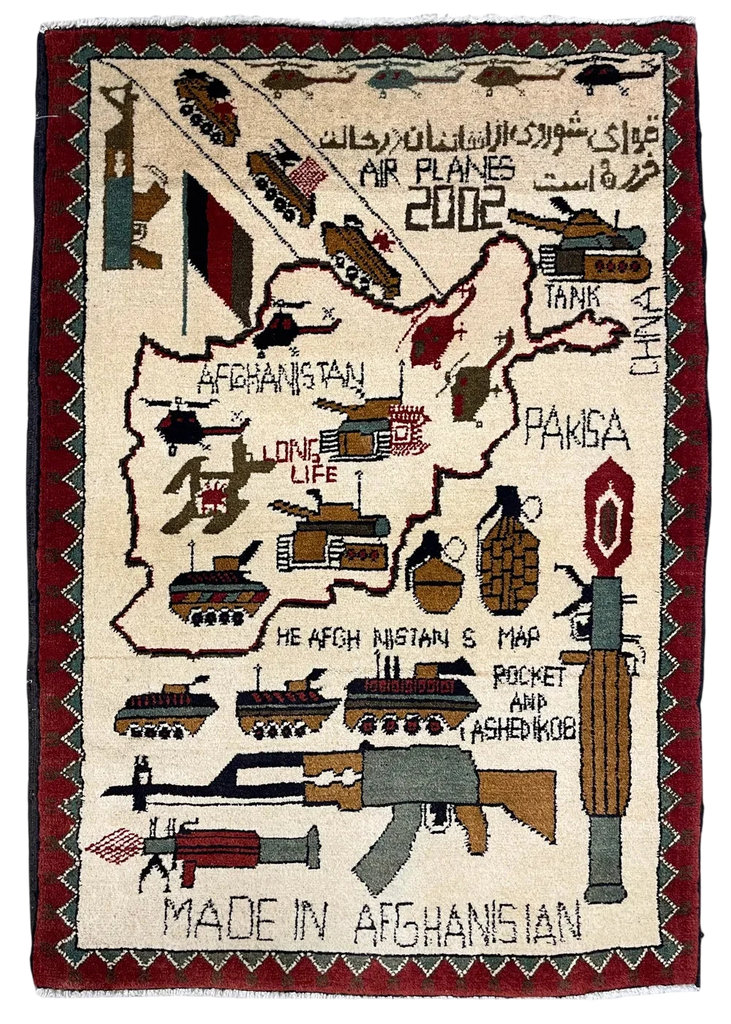 2'2"x3'2" Afghan War Rug Hand Knotted