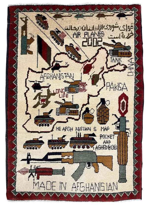 2'2"x3'2" Afghan War Rug Hand Knotted