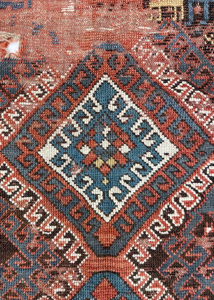 2'7"x3'2" Borchalou Kazak Fragment Hand Knotted