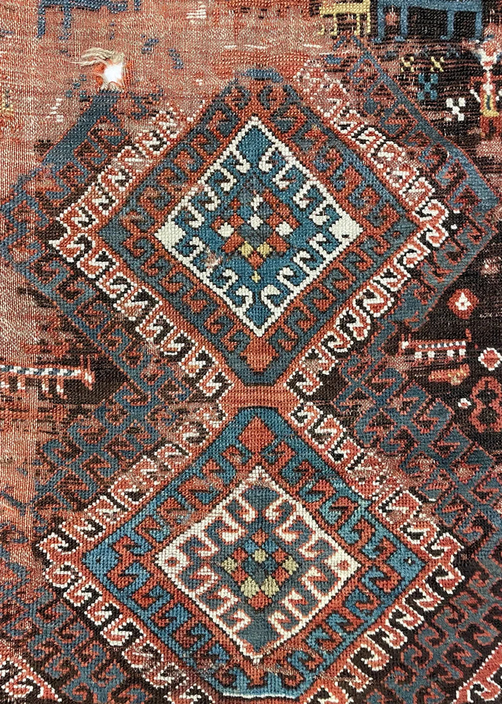 2'7"x3'2" Borchalou Kazak Fragment Hand Knotted