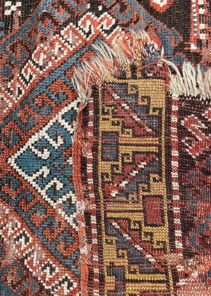 2'7"x3'2" Borchalou Kazak Fragment Hand Knotted