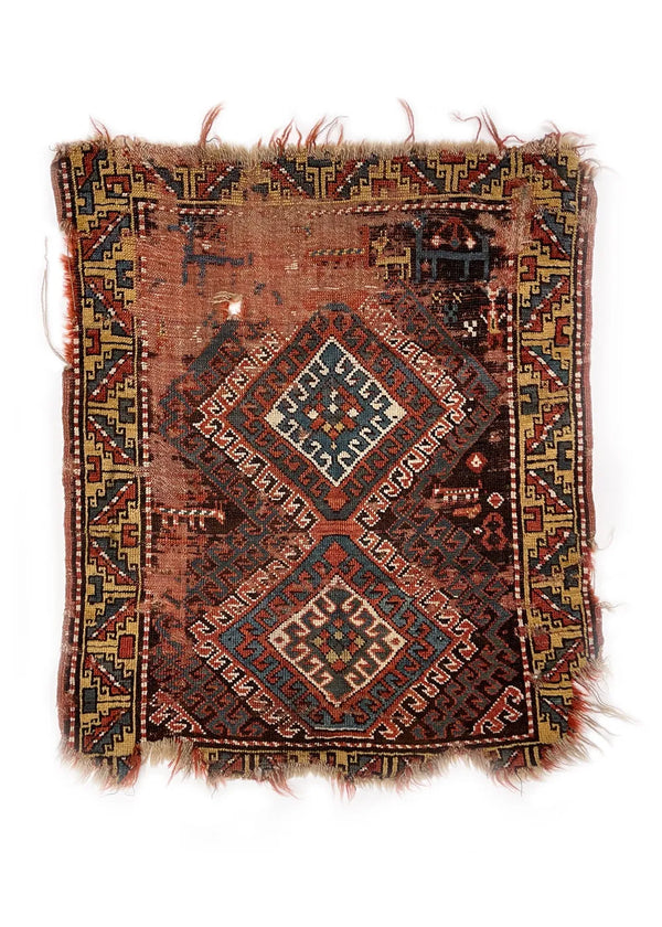 2'7"x3'2" Borchalou Kazak Fragment Hand Knotted
