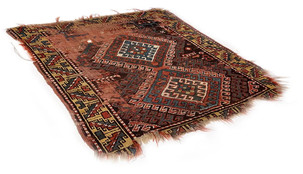 2'7"x3'2" Borchalou Kazak Fragment Hand Knotted