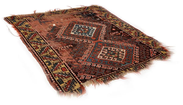 2'7"x3'2" Borchalou Kazak Fragment Hand Knotted