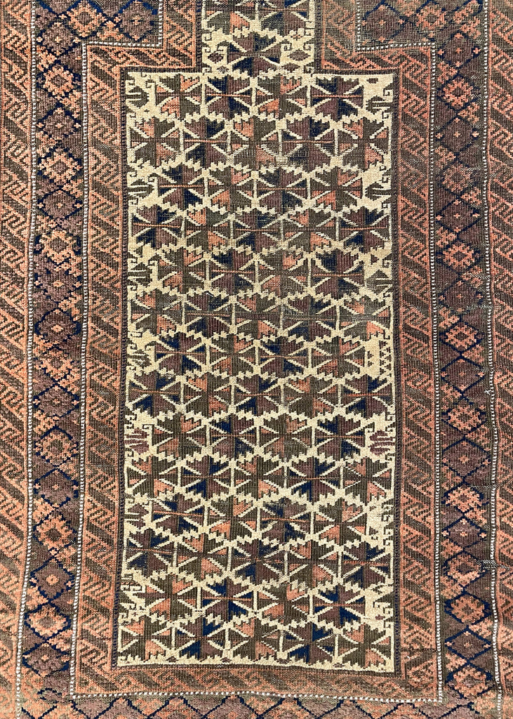 2'7"x4'10" Baluch Prayer Rug Hand Knotted