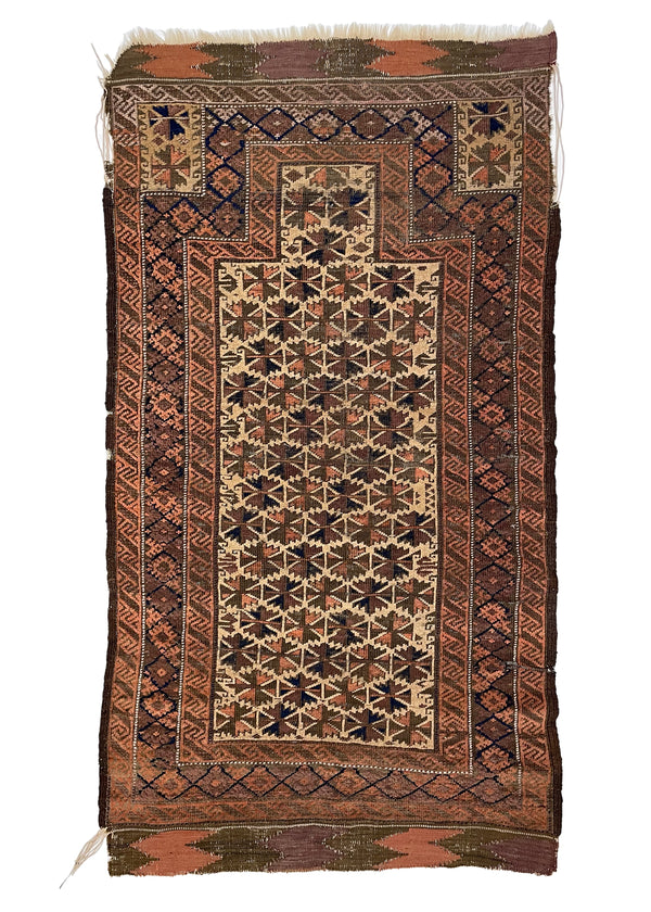 2'7"x4'10" Baluch Prayer Rug Hand Knotted