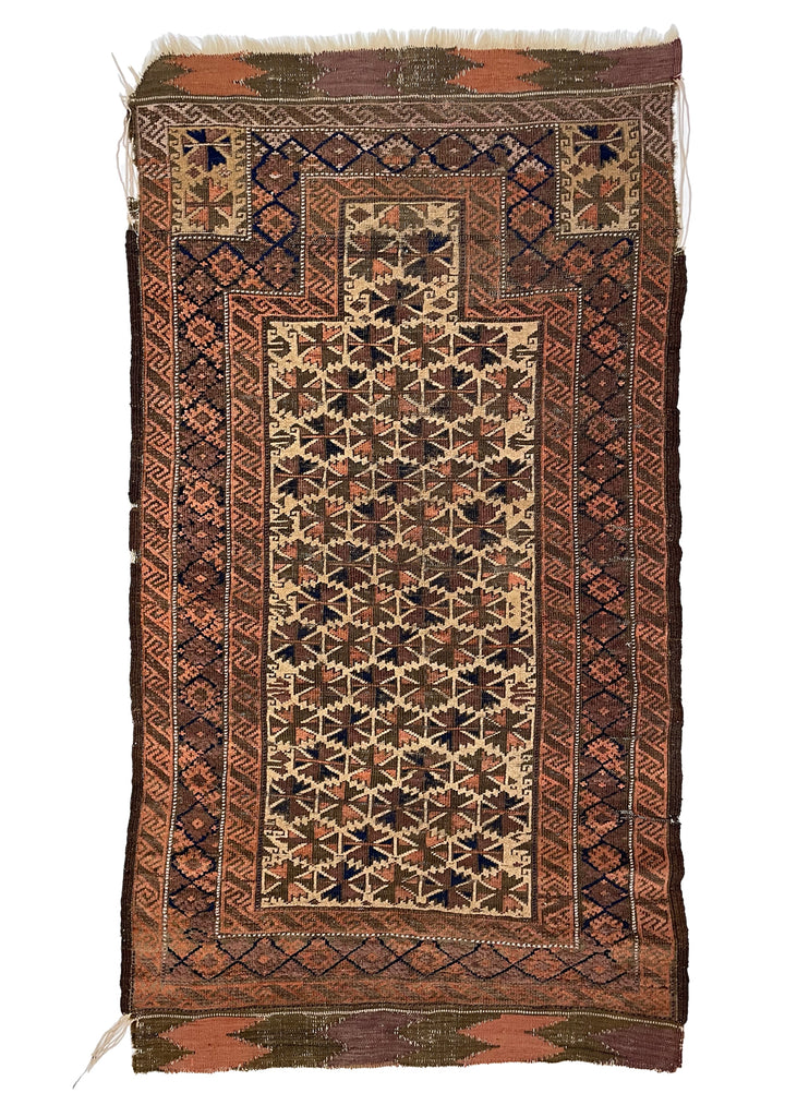 2'7"x4'10" Baluch Prayer Rug Hand Knotted