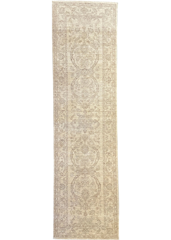 2'8"x9'9" White Wash Peshawar Hand Knotted