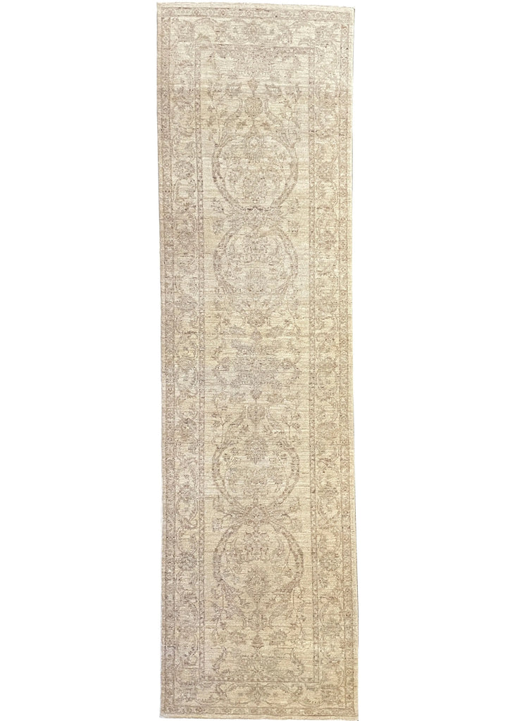 2'8"x9'9" White Wash Peshawar Hand Knotted