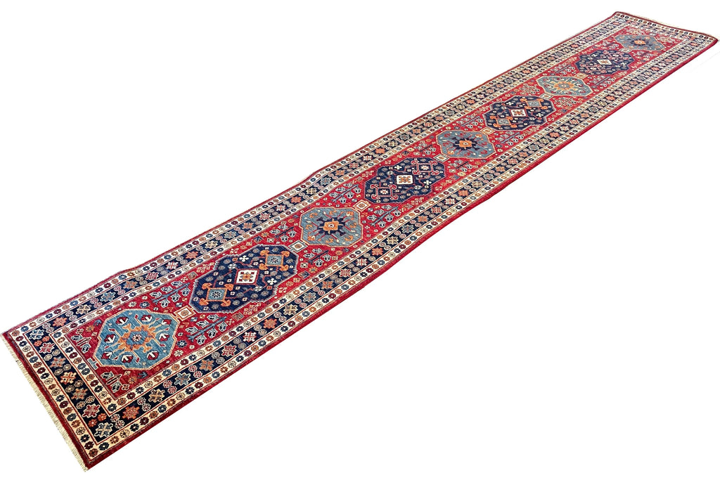 2'9"x16'2" Afghan Kuba Hand Knotted