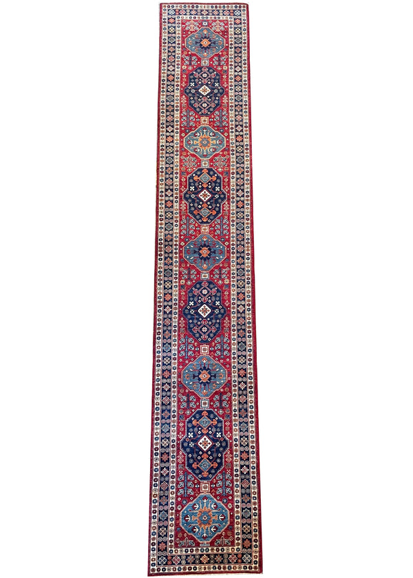 2'9"x16'2" Afghan Kuba Hand Knotted