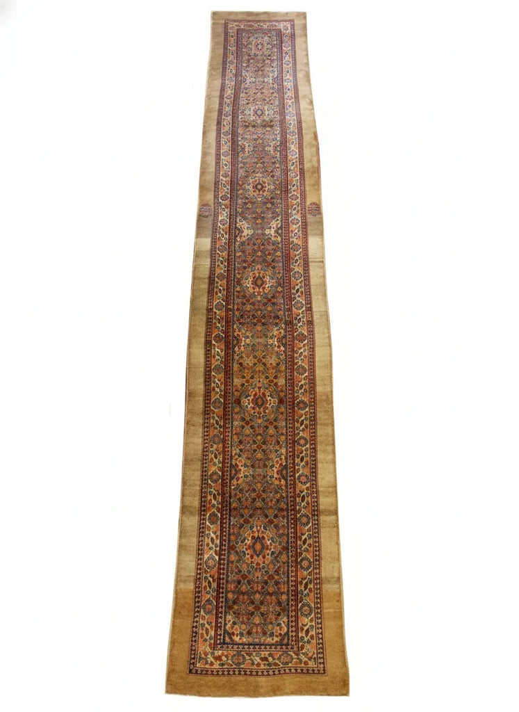 3'1"x19'4" Camel Hair Hamadan Hand Knotted