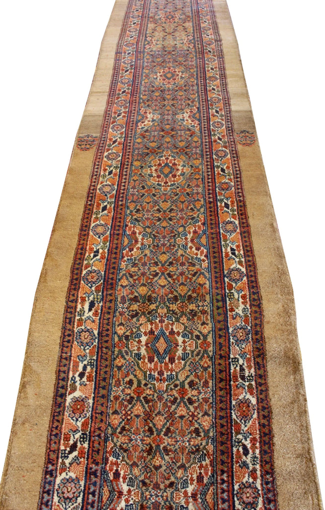 3'1"x19'4" Camel Hair Hamadan Hand Knotted