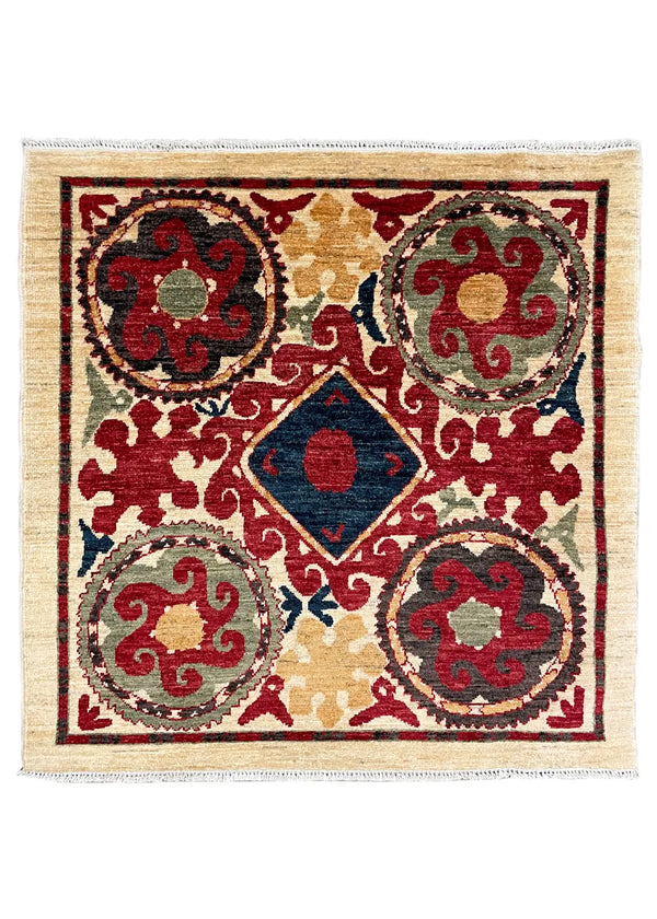 3'1"x3'1" Suzani Hand Knotted