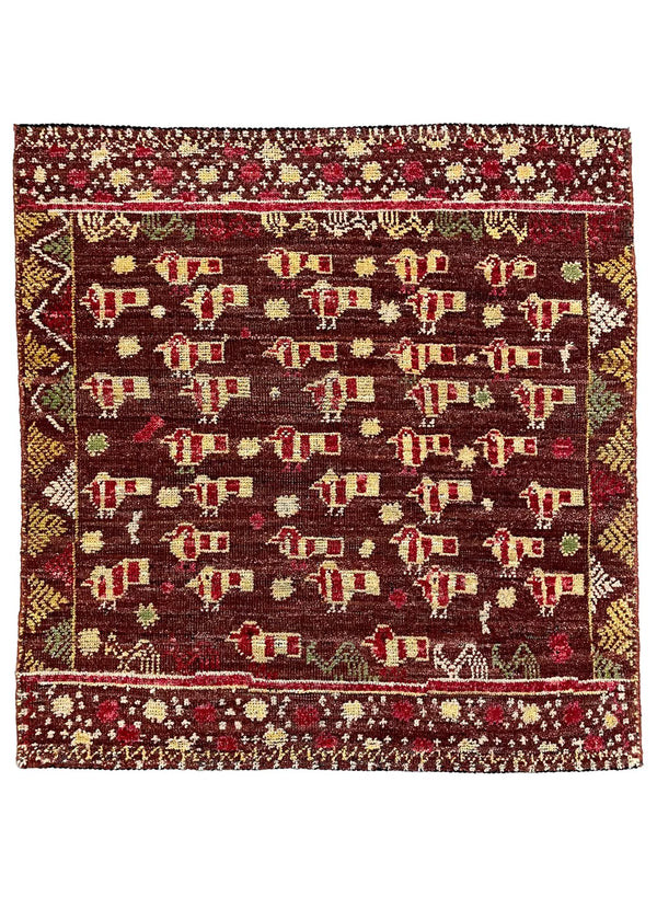 3'1"x3'3" Burano Moroccan Birds & Camels Hand Knotted