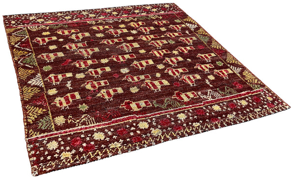 3'1"x3'3" Burano Moroccan Birds & Camels Hand Knotted