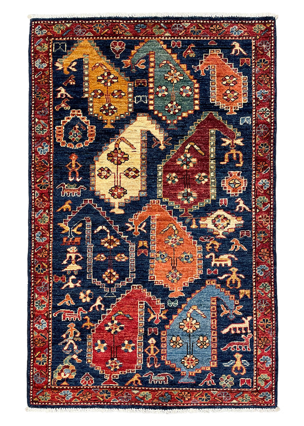 3'1"x4'10" Afshar Boteh Hand Knotted