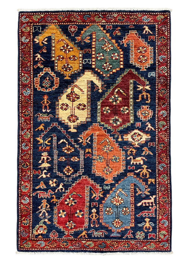 3'1"x4'10" Afshar Boteh Hand Knotted