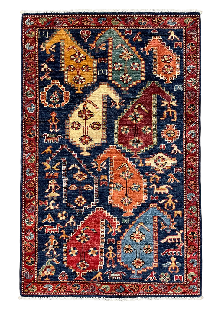 3'1"x4'10" Afshar Boteh Hand Knotted