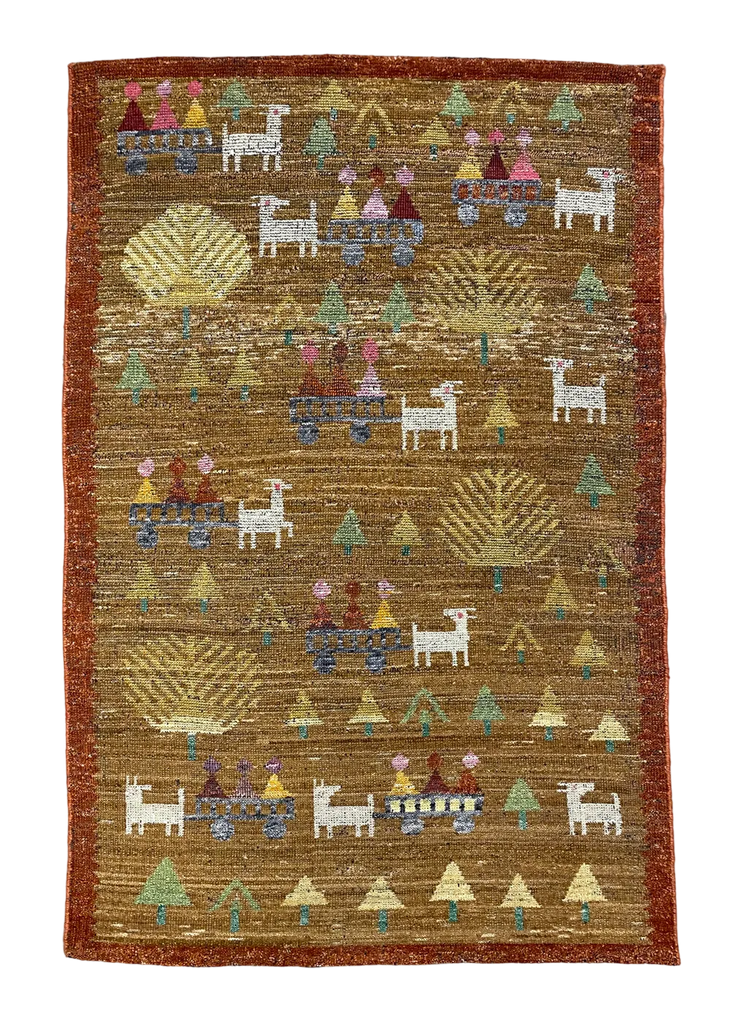 3'2"x4'11" Burano Swedish Folk Hand Knotted