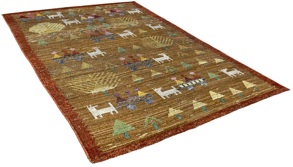 3'2"x4'11" Burano Swedish Folk Hand Knotted