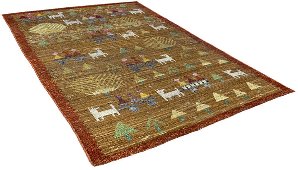 3'2"x4'11" Burano Swedish Folk Hand Knotted