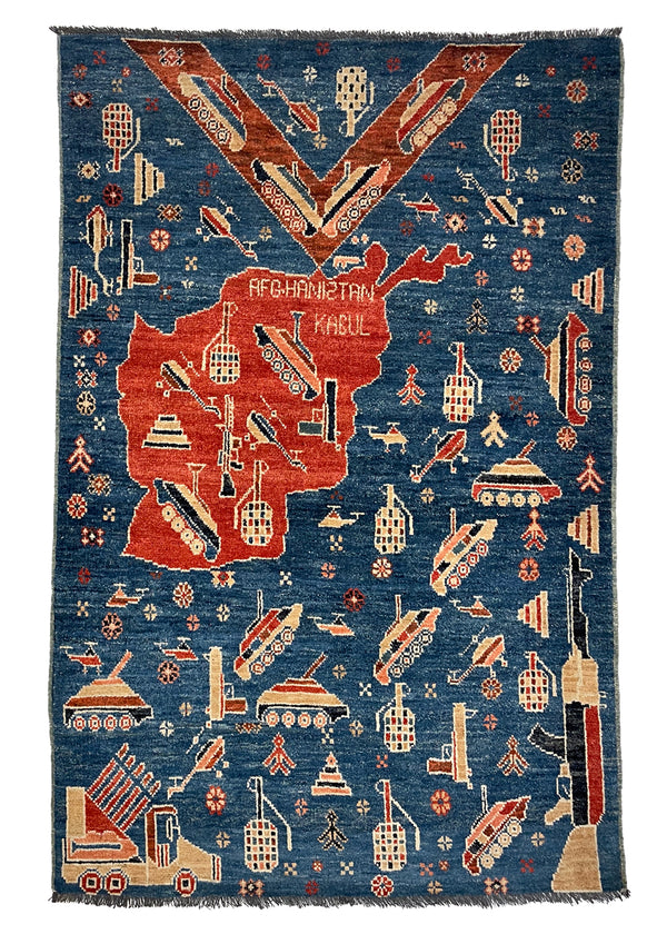 3'2"x4'11" War Rug Hand Knotted