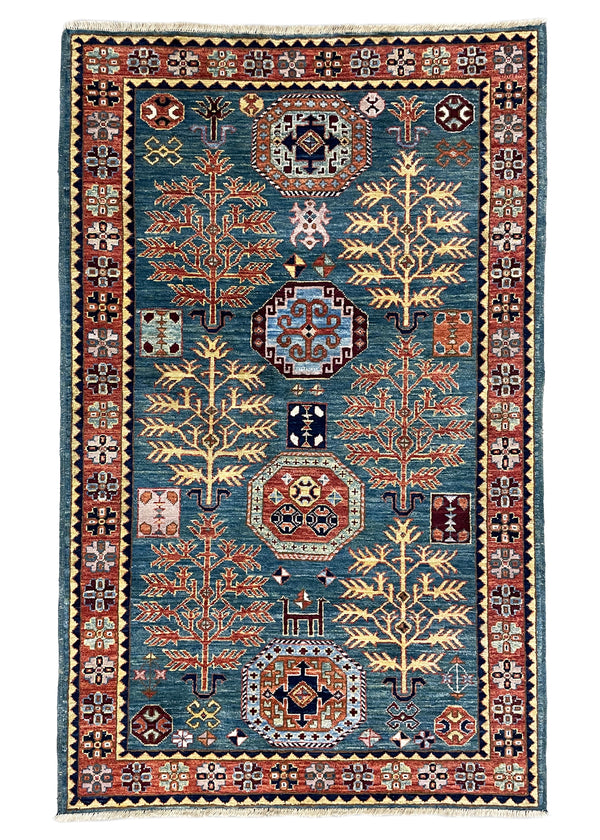 3'2"x5'1" Bamyan Kazak Hand Knotted