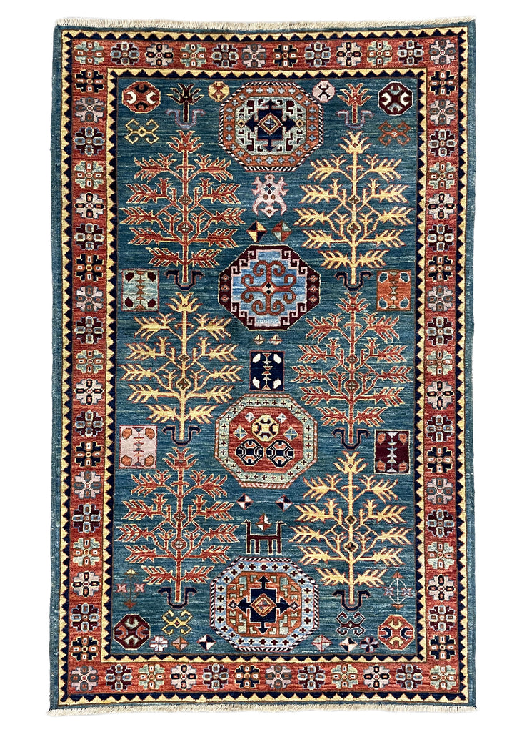 3'2"x5'1" Bamyan Kazak Hand Knotted