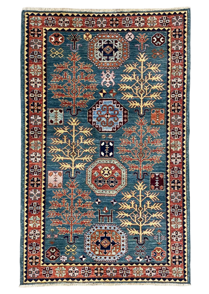 3'2"x5'1" Bamyan Kazak Hand Knotted
