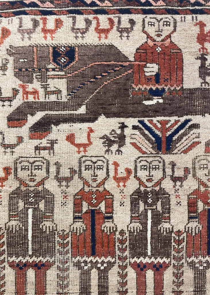3'5"x5'10" Pictorial Baluch Hand Knotted