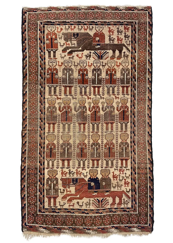 3'5"x5'10" Pictorial Baluch Hand Knotted