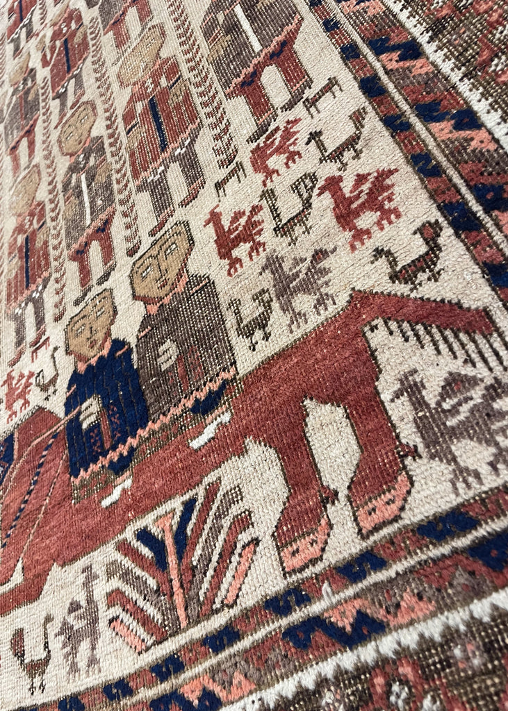 3'5"x5'10" Pictorial Baluch Hand Knotted