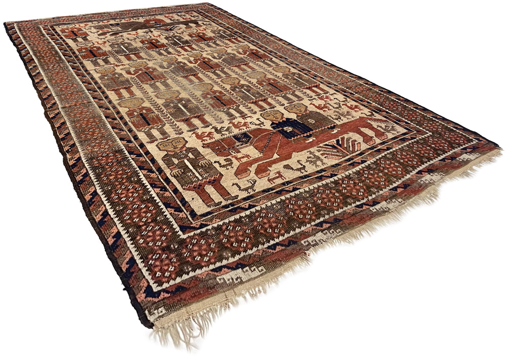 3'5"x5'10" Pictorial Baluch Hand Knotted