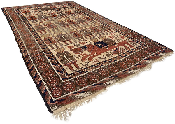 3'5"x5'10" Pictorial Baluch Hand Knotted