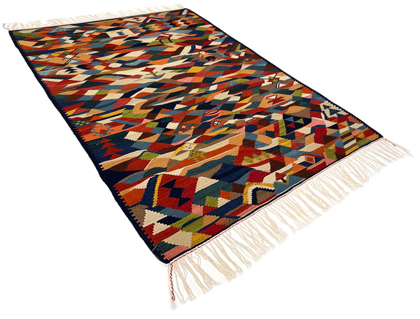 3'6"x5'1" Sennah Kilim Hand Knotted