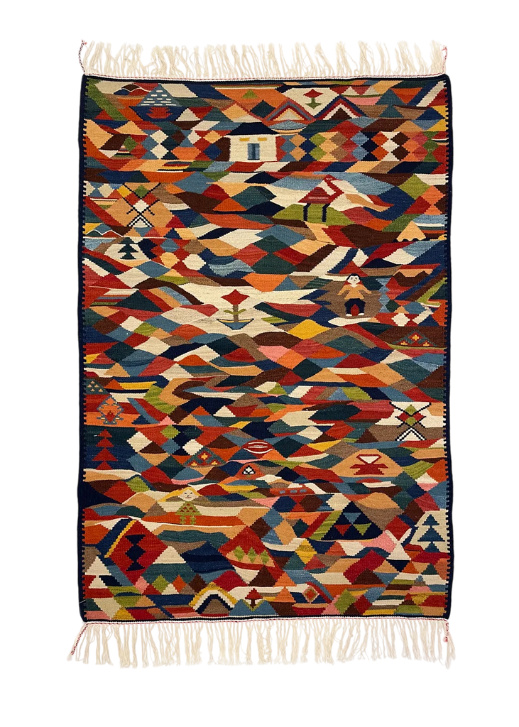 3'6"x5'1" Sennah Kilim Hand Knotted