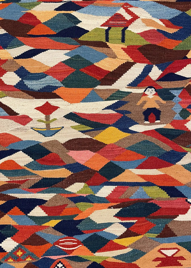 3'6"x5'1" Sennah Kilim Hand Knotted