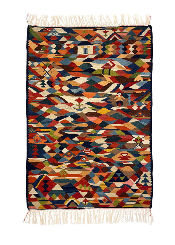 3'6"x5'1" Sennah Kilim Hand Knotted