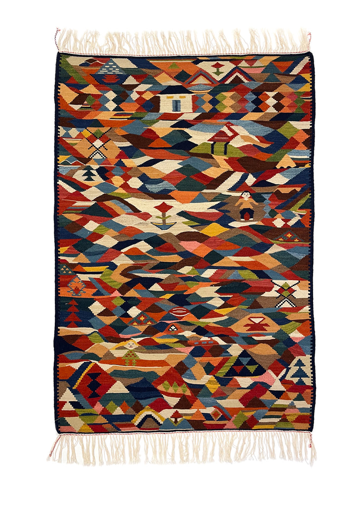 3'6"x5'1" Sennah Kilim Hand Knotted