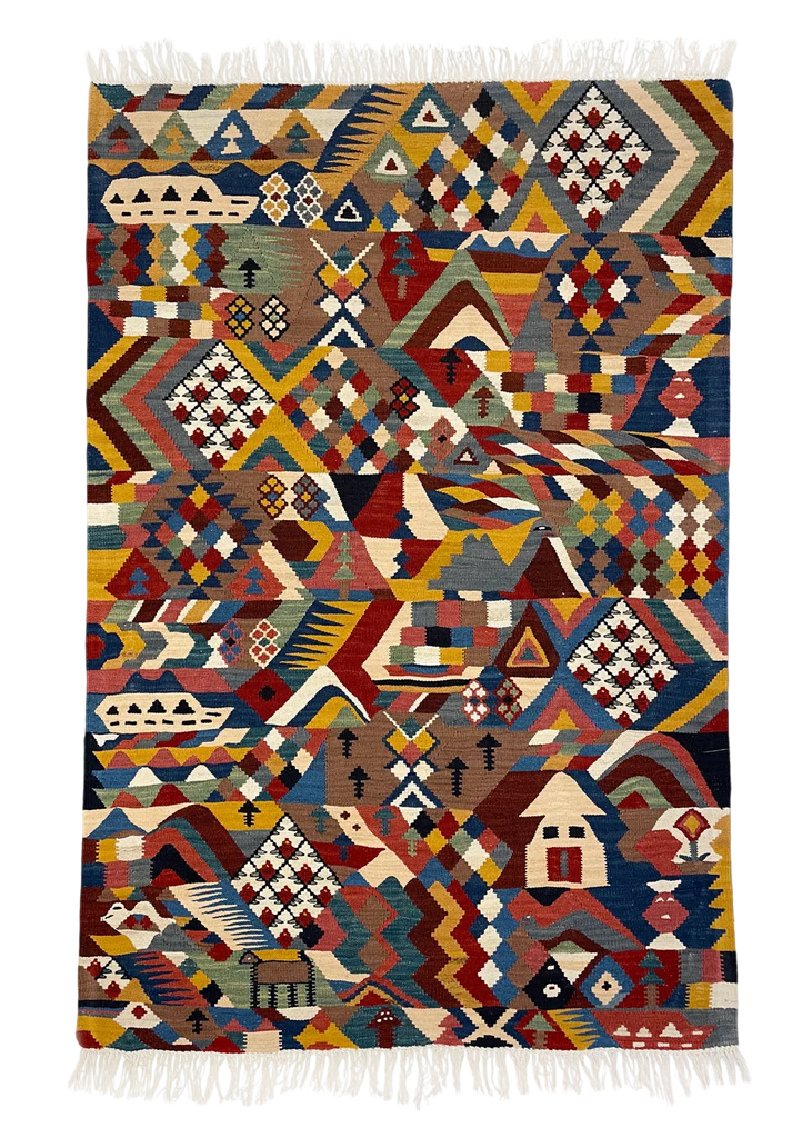 3'6"x5'3" Sennah Kilim Hand Knotted