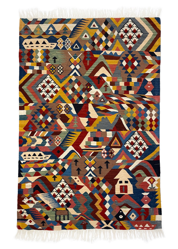 3'6"x5'3" Sennah Kilim Hand Knotted